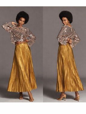 ❤️‍🔥Firm Price❤️‍🔥By Anthropologie Metallic pleated midi skirt